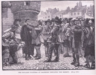 Les partisans royalistes à Salisbury insultant le shérif AD 1655
